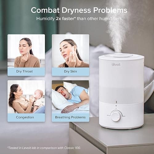 LEVOIT - Humidifiers for Bedroom - Quiet (3L Water Tank) - Cool Mist/Top Fill/Essential Oil Diffuser/25Watt - Home/Large Room - 360° Nozzle - Rapid Ultrasonic Humidification for Baby Nursery/Plant thumbnail 9