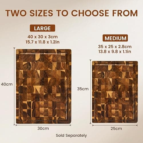 Bierofaro Large Solid Wood Chopping Board, 42 x 33 x 3 cm, Butcher Block | Thick end grain design， juice groove and side handles, designed for chopping, carving meat and serving charcuterie. thumbnail 8