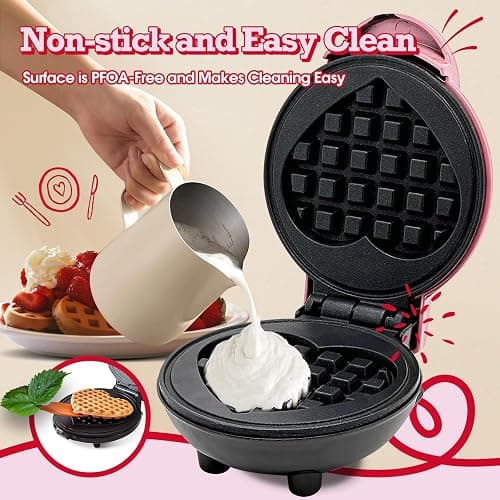 GVAKMM Mini Waffle Maker(Heart),Small Waffle Maker Keto,Mini Wafflera Iron for Kids Family and Individuals,4'' Non Stick Cooking Plates with Fast & Even Heating(Pink) thumbnail 5