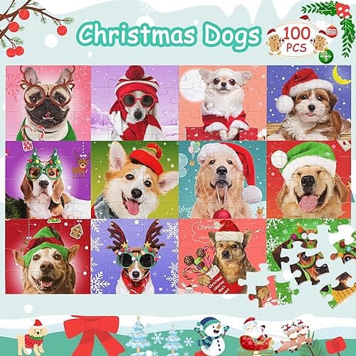 Puzzles for Kids Ages 4-6 6-8 8-10, Christmas Dogs 100 Piece Puzzles for Kids, Christmas Puzzle Jigsaw Puzzles for Adults Kids Puzzles 4-6 5-8, Xmas Gifts Christmas Stocking Stuffers for Boys Girls thumbnail 6