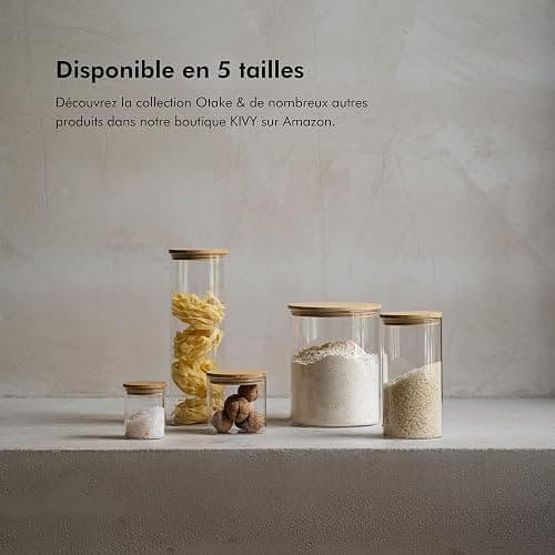 KIVY Set Bocaux en Verre Hermétique [2 x 1800 ml] - Bocaux verre avec Couvercles en Bambou Durable - Bocal en verre avec Couvercle - Bocal a spaghetti - Bocaux conservation verre - Bocal verre thumbnail 6