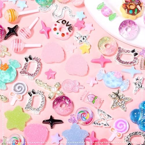 3D Mix Nail Charms Kit, Lollipop Nail Art Charms, Color Cute Gummy Bear Donut Star Heart Acrylic Nail Charm, Alloy Cross Star Butterfly Snake Crown Nail Gems Rhinestones Charms DIY Crafts Decor thumbnail 5