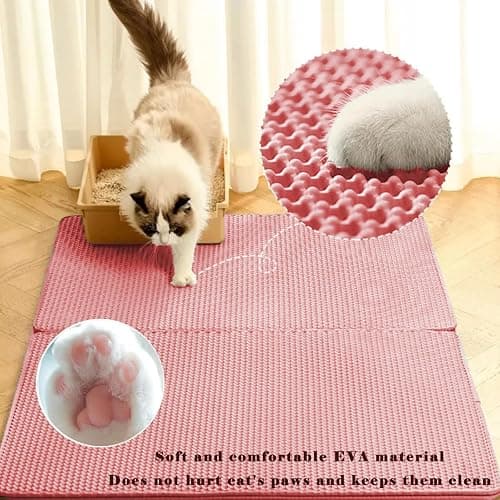 HCY&WLD Cat Litter Mat, Honeycomb Double Layer Cat Litter Trapping Mat, Waterproof Urine Proof Non-Slip, Scatter Control, Less Waste, Easier to Clean, Pink, 24" x 18" thumbnail 3