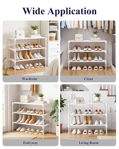 Kitsure Shoe Rack - Non-Woven Shoe Rack Shelf, Shoe Organizer for Closet, Entryway, Garage & Corridor, Stackable Shoe Shelves, 27.5" Wide - 3 Tier, White | Shoe Organizer for Closet, Entryway, Garage, Stackable Shoe Shelves, college dorm&apartment essentials thumbnail 9