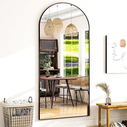 WISSMIELS Full Body Mirror 26x71 inch Arched Full Length Mirror with Stand Aluminum Wall Mounted Hanging or Leaning Standing Mirrors, Black thumbnail 4