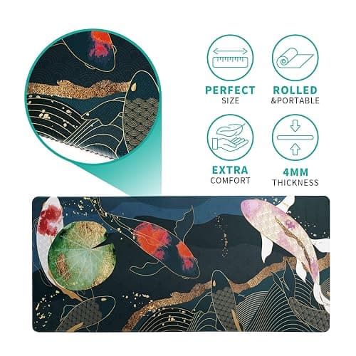 Japanese Gaming Mouse Pad XL - Extended Large Mouse Mat Desk Pad, Stitched Edges Mousepad, 3mm Thick Long Non-Slip Rubber Base Mice Pad, 31.5 X 11.8 Inch - Koi Fish Art thumbnail 6