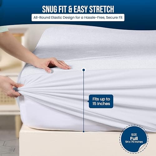 Utopia Bedding Waterproof Mattress Protector Full Size, Premium 200 GSM Terry Mattress Cover, Soft & Breathable Bed Cover, Fitted Sheet Style with Stretchable Deep Pockets 15" (White) thumbnail 4