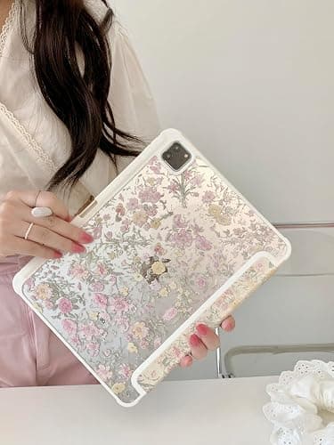 Adjustable Stand Hard PU Clear Back Folio Case for Apple iPad Pro 13-Inch 2024 M4 Model A2925 A2926 Flowers Floral Pattern Refreshing Classic Vintage Pretty Chic Cute Lovely Girls Women thumbnail 4
