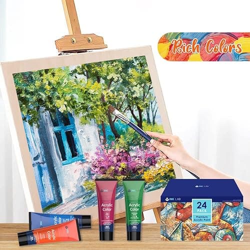 INK LAB Acrylic Paint Set 24 Colours Acrylic Paints in Tubes Non Toxic for Artists Beginners Painting on Canvas Wood Fabric Rocks, 36ml/Tube, Rich Pigment thumbnail 2