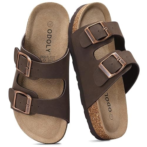 ODOLY Kids Cork Footbed Slides Sandals Adjustable Buckle Summer Shoes | Boys Girls Casual Sandals with Arch Insoles & Anti-Slip Soles for Toddler/Little/Big Kid - Image 1