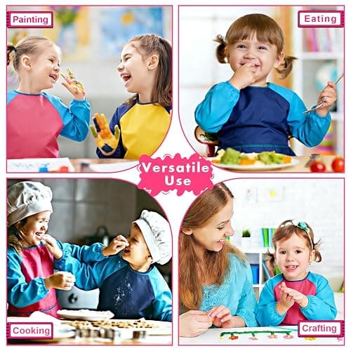 Yeunmu Kids Painting Apron 2 Pack, Waterproof Toddler Art Smock, Artist Smock for Kids Age 2-8 with Long Sleeve and 3 Pockets thumbnail 7