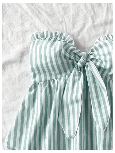 MakeMeChic Women's Striped Bandeau Shirt Bow Knot Frill Trim Ruffle Hem Shirred Summer Y2k Tube Top thumbnail 4