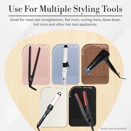 Milaya Beauty Vanity Accessories Heat Resistant Mat – Silicone Flat Iron & Curling Iron Holder, Non-Slip Vanity Mat & Hot Tool Mat for Home, Salon, or Travel Use thumbnail 7