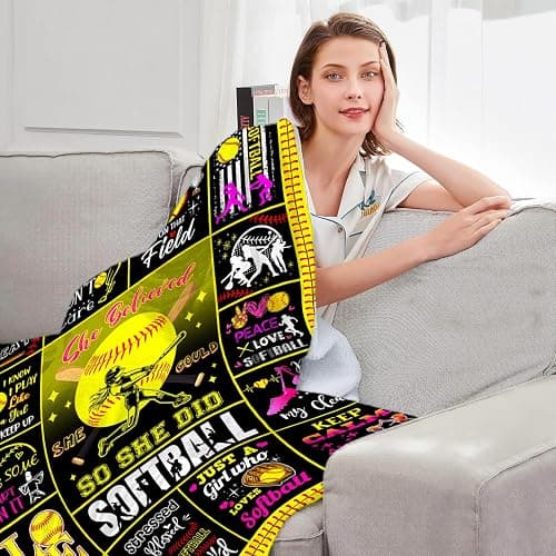 Softball Blanket Gift for Girls, Softball Accessories Party Decorations Bedroom Decor Soft Flannel Throw Blanket 50"x40" thumbnail 3