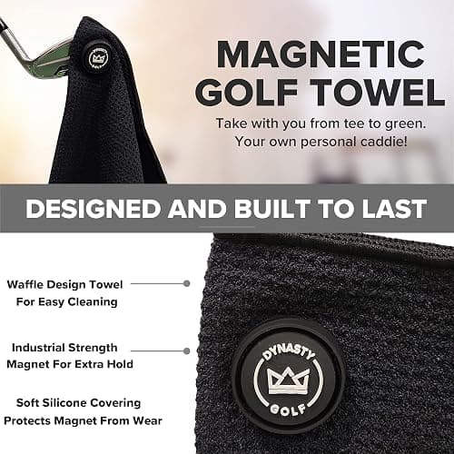 Magnetic Golf Towel for Golf Bags - Microfiber Golf Towels for Men & Women - Waffle Golf Bag Towel with Magnet (Black) thumbnail 3