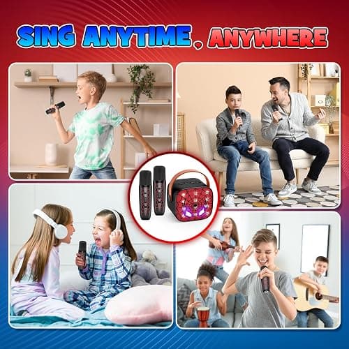 Cool Mini Karaoke Machine Toys: Kids Toys Birthday Gifts Age 3-12+ LED Portable Bluetooth Speaker with 2 Wireless Microphone Gift Toy for 4 5 6 7 8 9 Years Old Girls Boys Kid Adults - Black thumbnail 6