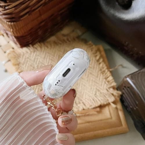 MINSCOSE Compatible with AirPods 4 Clear Case,Cute Cartoon Flower Pattern Design with Floral Keychain, Soft TPU Protective Shockproof Case for AirPods 4 for Girls Women-White thumbnail 6