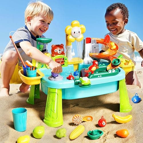 Pupu Pig Water Table Play Sink Toys for Toddlers, Kids Play Kitchen Sink with Running Water, 360° Electric Faucet, Floating Fishing Game, Sensory Water Table Toys for Boys Girls Summer Gifts thumbnail 7