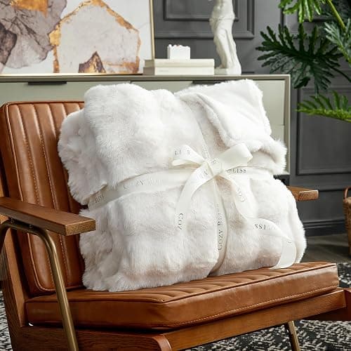 Cozy Bliss Faux Fur Throw Blanket for Couch, Fuzzy Soft Plush Thick Bubble Blanket for Sofa Bedroom Living Room, 60 * 80 Inches Cream White thumbnail 3