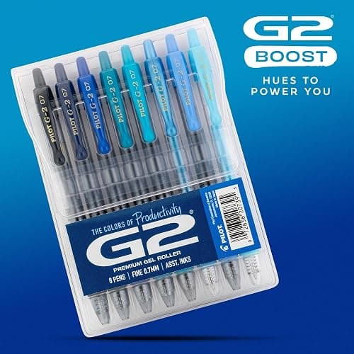 Pilot G2 Premium Gel Roller Pens, G2 Boost Blue Pens Pack, The Colors of Productivity, 8 Pack Pouch, Fine Point 0.7 mm, Assorted thumbnail 2