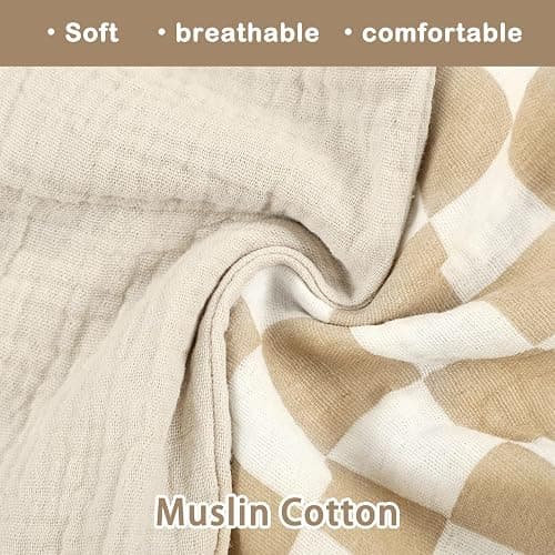 DILIMI Muslin Nursing Pillow Cover 2 Pack, Removable Nursing Cover for Breastfeeding Pillows, Ultra Soft Comfortable Slipcover for Baby Girl and Boy, Beige and Brown Checkered - Beige & Brown Checkered thumbnail 4