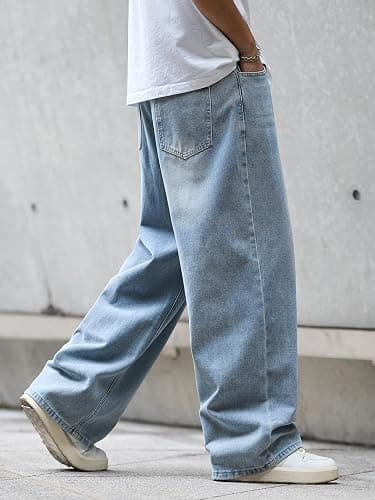 DFGIGT Mens Wide Leg Baggy Jeans Y2k Casual Fashion Loose Denim Pants Work Office Streetwear thumbnail 4