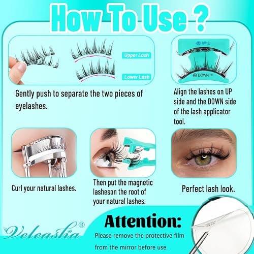 Veleasha Magnetic Eyelashes with Applicator Manga Lashes Reusable (Lovely) | Cat Eye Spiky Magnetic Lashes Natural Look No Glue Needed Wispy Lash Lightweight & Clear Band Easy to Apply & Remove thumbnail 6