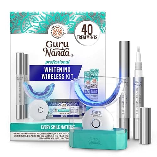 GuruNanda Teeth Whitening Kit, Up to 10 Shades Whitening, 40 Treatments | Wireless Led Accelerator Teeth Whitener|Comes with 8% Hydrogen Peroxide Teeth Whitening Gel Pen & Teeth Whitening Strips - Image 1