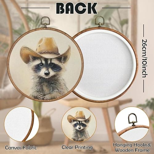 BCUANGD Western Trendy Round Wall Art Decor - Retro Raccoon Neutral Wall Art Canvas Frame Artwork Prints, Rustic Vintage Country Round Wall Hanging Decorations for Home Farmhouse Bedroom, 10"x10" thumbnail 7