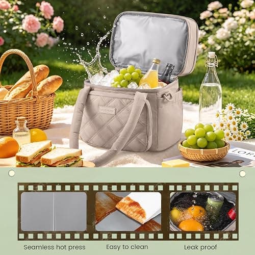 LOVEVOOK Insulated Lunch Bag For Women Men,Expandable Double Deck Lunch Box With Large Cup Holder,Leakproof Cooler Bag For Adult Lunch Tote Bag Work Picnic Beach with Adjustable Shoulder Strap Gift thumbnail 2