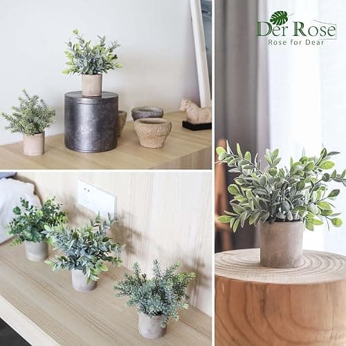Der Rose 3 Pack Mini Potted Fake Plants Artificial Plastic Eucalyptus Plants Topiaries for Home Office Desk Farmhouse Room Decor - Grey thumbnail 3