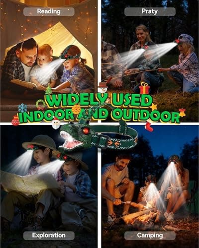 Niovexium LED Dinosaur Headlamp for Kids, Children's Toy Flashlight T-Rex Dinosaur Toys for Age 3 4 5 6 7 8 9 Years Old Kids, Camping Hiking Gear for Boys Girls thumbnail 3