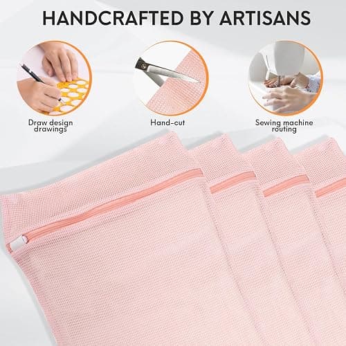 4-Piece Pink Medium Durable Organic Cotton Mesh Laundry Bags with Sturdy Zippers and Breathable Mesh are Delicate Laundry Bags for Underwear, Clothes, Pants and Socks thumbnail 4