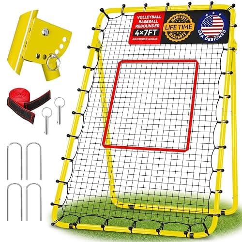 Volleyball Rebounder Net 7x4ft with 5 Adjustable Angles, Anti-UV Volleyball Bounce Back Net Training Equipment with 4 Stakes, Durable & Stable Baseball Pitch Back Rebounder, Easy Storage - Image 1