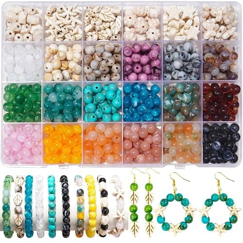 746PCS DIY Beading Kit for Jewelry Making, 8MM Two-Tone Acrylic Ocean Bohemian Style Faux Turquoise Bead White Crack Bead for Summer Beach Necklace Earring Bracelet Craft DIY Accessory (24 Colors) - Image 1