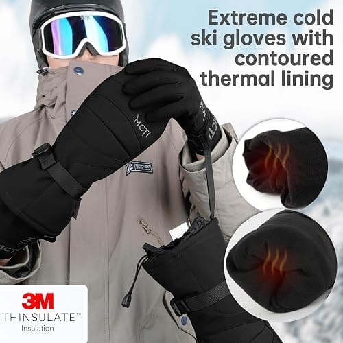 MCTi 2 in 1 Winter Ski Gloves for Men, Waterproof Snowboard Gloves, Thick Ski Mittens & Fleece Glove Liners, 2 Pairs thumbnail 2