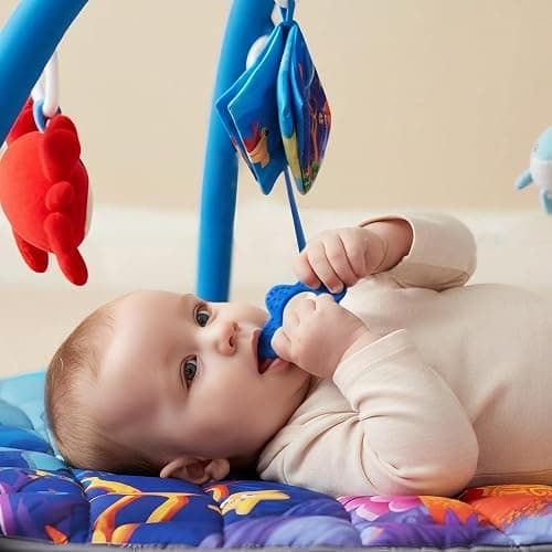 Yeeeasy Ocean Theme Baby Play Gym Mat, Tummy Time Activity Mat with 5 Detachable Marine Toys, Sensory & Motor Skill Development for 0 3 6 9 12 Month Baby and Newborns, Vibrant Deep Blue thumbnail 7