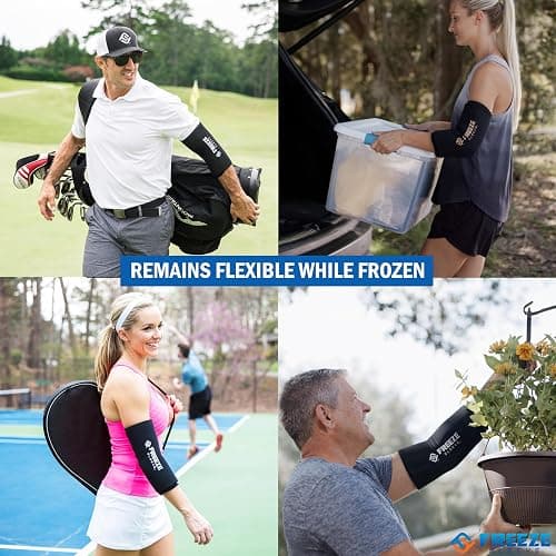 FreezeSleeve Ice and Heat Therapy Sleeve | Reusable Ice Pack Flexible Gel Compression Sleeve for Pain Relief and Recovery of Elbow Knee Ankle Leg Wrist Injuries | Black Large thumbnail 5