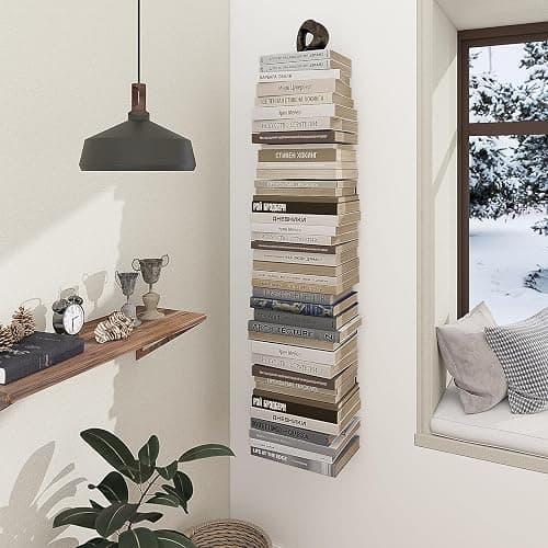 Mefirt Invisible Floating Bookshelves for Wall, 6 Tier Vertical Spine Book Tower, Heavy Duty Floating Book Shelves Metal Book Organizers for Home Office, 3 Pack(White) thumbnail 9