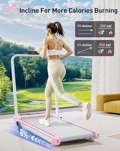 Foldable Treadmill with 8% Incline, Upgrade 3.5HP Low Noise Walking Pad Treadmill with Handle Bar, Trisomy 4 in 1 Portable Under Desk Treadmills for Home/Office, 330 Lbs Capacity, APP & Remote Control thumbnail 2
