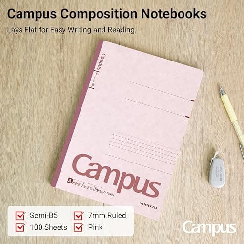 Kokuyo Campus Composition Notebook, 1 Pack B5 Lined Notebooks with 100 Sheets College Ruled Paper, 7 x 10 inch Pink Notebook for School and Work, School Supplies Comp Book for Journal Diary, Japan Import thumbnail 4