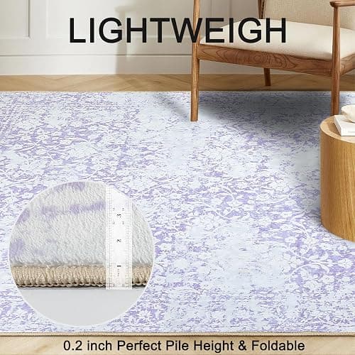 DUKINO Washable Area Rug 6x9, Boho Low-Pile Rugs for Living Room with Non Slip Rubber Backing, Soft Vintage Girls Carpet for Nursery, Living Room, Bedroom, Dining Room, Dorm Room, Office, Purple thumbnail 5