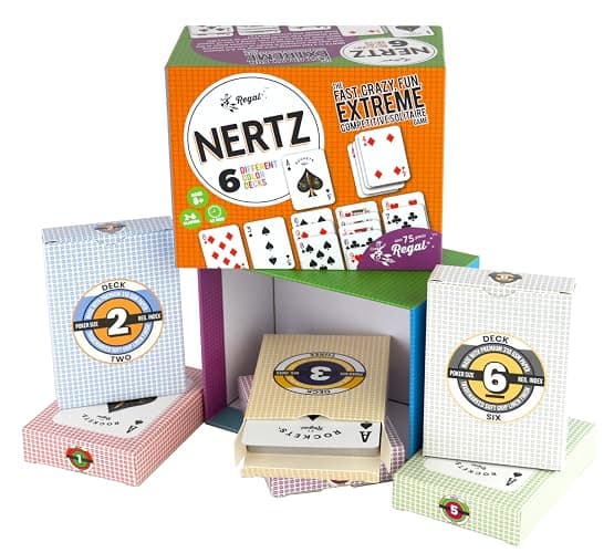 Regal Games Nertz Card Game for Kids & Adults - Decks of Cards 6 Pack - 6 Color Wide-Size Decks & Fun Playing Cards - Deck of Playing Cards for Poker, Solitaire, Blackjack & More thumbnail 2