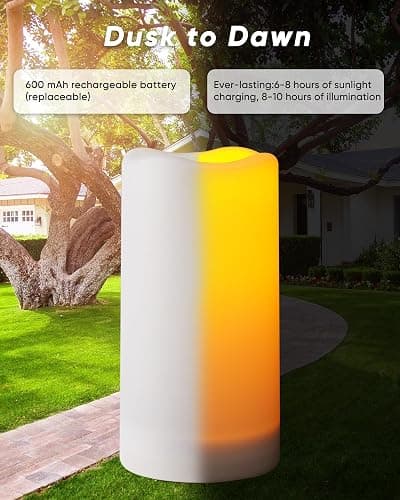 Homemory Solar Powered Candles Outdoor Waterproof, Flickering Glow, Rechargeable Candles, Solar Powered Candles for Outside, Lanterns, Sensor Only, Dusk to Dawn, Set of 3 thumbnail 3