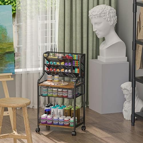 Small Rolling Utility Cart with Drawer, Metal Craft Storage Cart with Lockable Wheel, Versatile Art Organizer with 6 Tiers & Removable Dividers for Drawing Room, Store Paint & Artifact, Patent Pending thumbnail 6