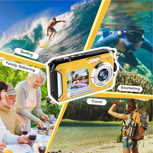 Waterproof Digital Camera Underwater Camera Full HD 2.7K 48 MP Video Recorder Selfie Dual Screens 16X Digital Zoom Flashlight Waterproof Camera for Snorkeling (Yellow) thumbnail 7