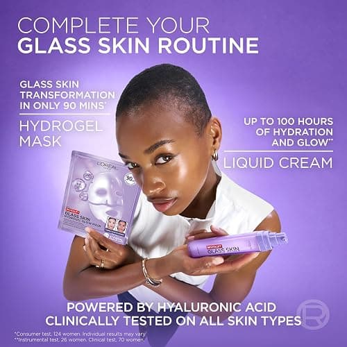 L'Oreal Paris Glass Skin Korean Face Mask 4 Pcs, Revitalift Filler Hydrogel Glow Mask, Korean Inspired Skincare, Visibly Transform Skin, Dewy, Plumped and Refreshed Look thumbnail 8