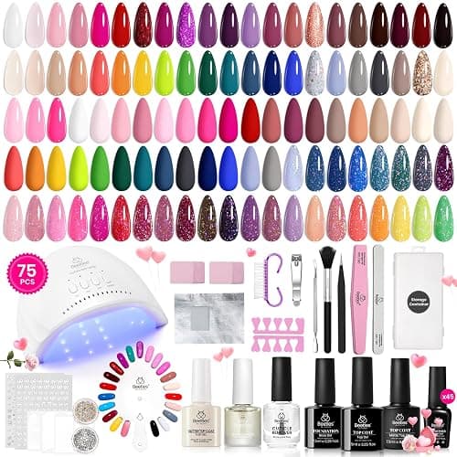Beetles Gel Nail Polish Kit with U V Light - 75PCS Chic Outfits 45 Colors Gel Polish Set All Season Nail Kit with 5PCS Base Top Coat Soak Off Nails Art Tools Perfect Manicure Set Gifts for Women - Image 1
