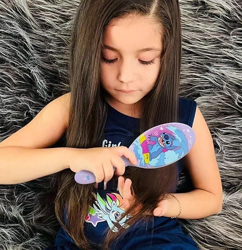 LUV HER Lilo & Stitch Hair Accessory 5 Pcs Set - 1 Regular 9 inch Stitch Hairbrush & 4 Scrunchies - Detangling Brush - Elastic Hair Ties Ropes for Girls, Ages 3+ thumbnail 3