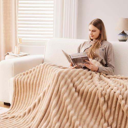NEWCOSPLAY Super Soft Throw Blanket Brown Premium Silky Flannel Fleece 3D Ribbed Jacquard Lightweight Bed Blanket All Season Use (Brown Ribbed, Throw(50"x60")) thumbnail 3